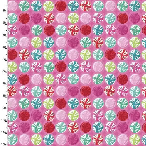  3 Wishes Fabric - Holiday Spirit - Candy Swirls Pink 