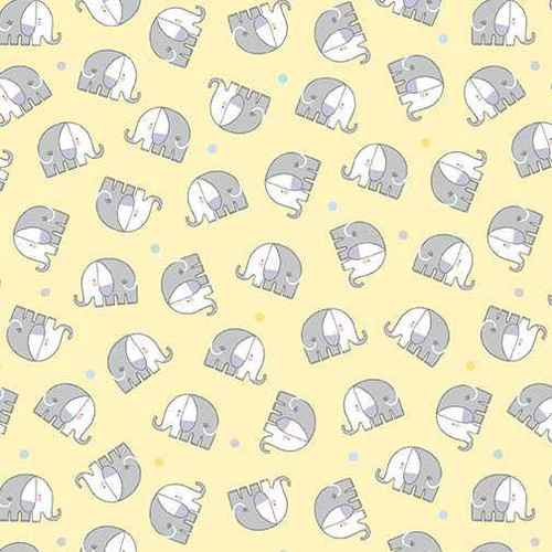  Benartex Fabric - Baby Elephant Flannel Yellow 