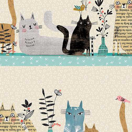  Benartex Fabric - Cats Together Stripe MultiNatl 
