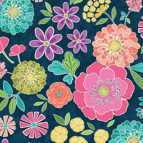  Benartex Fabric - Sew Bloom Mid Floral Navy 