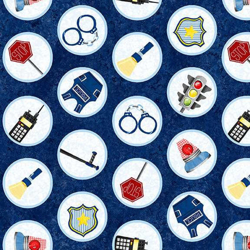  Blank Quilting Fabric - Everyday Heroes - Police Motifs Blue 