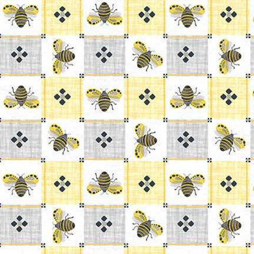  Blank Quilting Fabric - Folk Garden Bee Geometric 