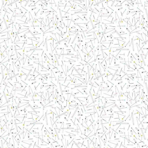  Blank Quilting Fabric - Handmade with Love Pins & Needles - White 