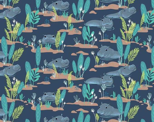 Blend Fabrics Blend Fabric - Congo Hippos - River Hippos Navy 