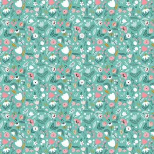 Camelot Fabrics Camelot Fabric - Ode to Blue Jay - Flowers on Teal 