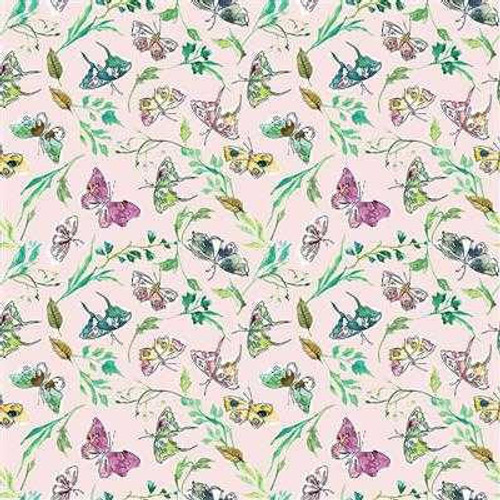  Clothworks Fabric - Verdure Butterflies - Light Pink 