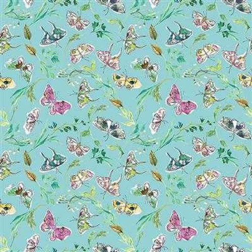 Clothworks Fabric - Verdure Butterflies - Teal 