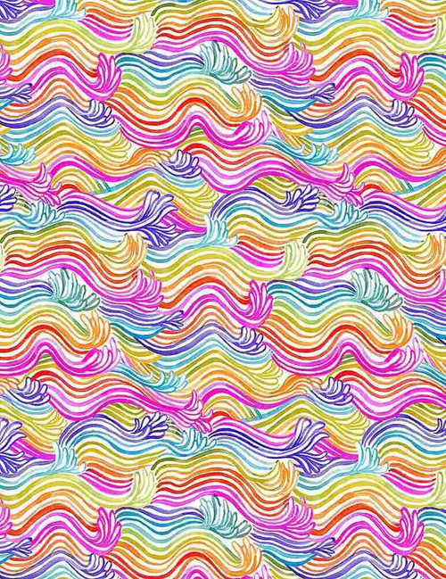  Dear Stella Design Fabric - You're a Catch Rainbow Wave Multi 