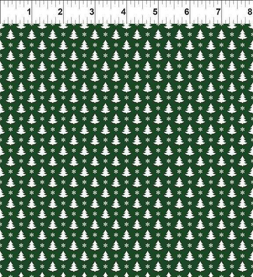  In The Beginning Fabric - Winter Blooms - Tree Grid Green 