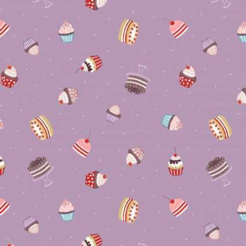  Lewis & Irene Fabric - Cupcakes on Purple 