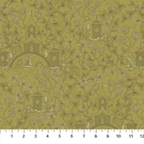  Northcott Fabric - Kindred Sketches Birdhouse - Green 