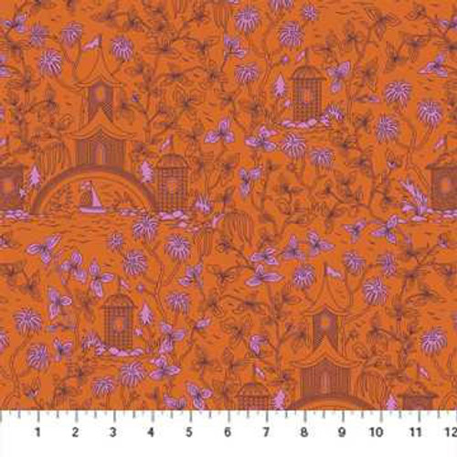  Northcott Fabric - Kindred Sketches Birdhouse - Orange 