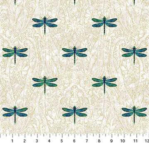  Northcott Fabric - Luminosity Dragonflies - Grey 