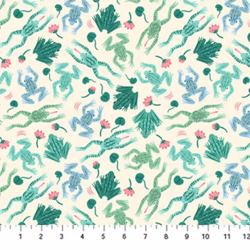  Northcott Fabric - Pond Tales - Frogs White 