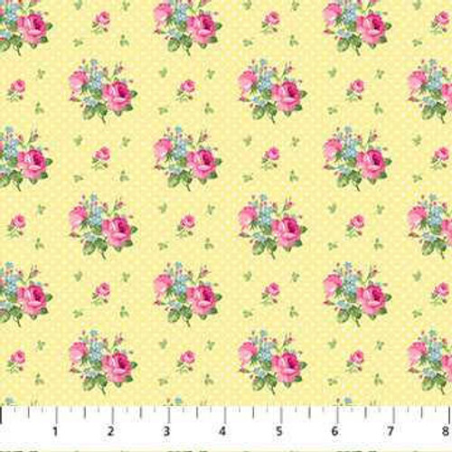  Northcott Fabric - Rose Bouquets on Yellow 