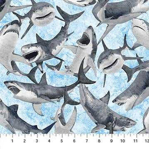  Northcott Fabric - Shark Attack - Light Blue 
