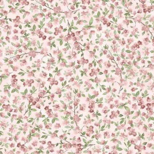  P&B Textiles Fabric - Indigo Petals - Pink Floral Branches on Pink 