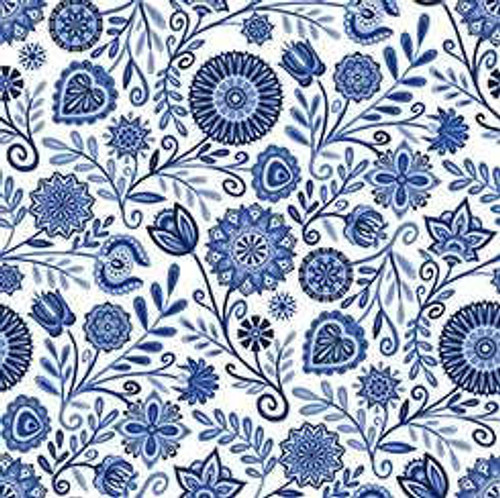 QT FABRICS QT Fabric - Folklorica Blues Floral White 