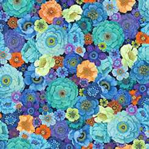 QT FABRICS QT Fabric - Peacock Blossoms Clusters Blue 