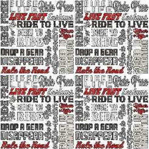 QT FABRICS QT Fabric - Ride Free Biker Lingo - White 