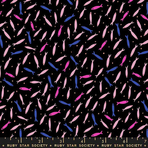  Ruby Star Society Fabric - Airflow Dancing Fish - Metallic Black 