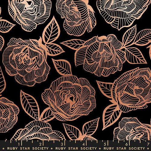  Ruby Star Society Fabric - First Light Lace Roses - Black 