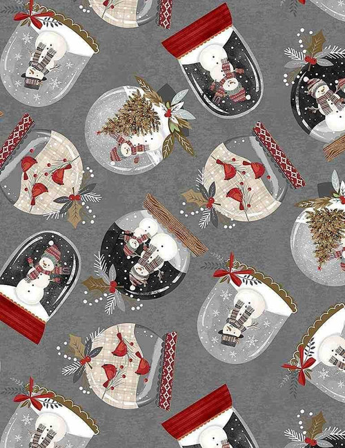  Timeless Treasures Fabric - Let It Snow Snowmen in Snow Globes - Grey 