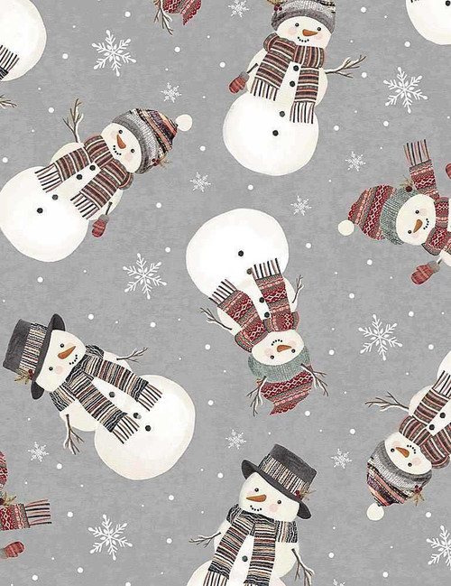  Timeless Treasures Fabric - Let It Snow - Tossed Snowmen & Flakes - Grey 