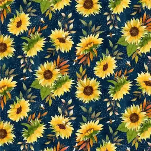  Wilmington Prints Fabric - Autumn Sun Tossed Sunflowers Navy 