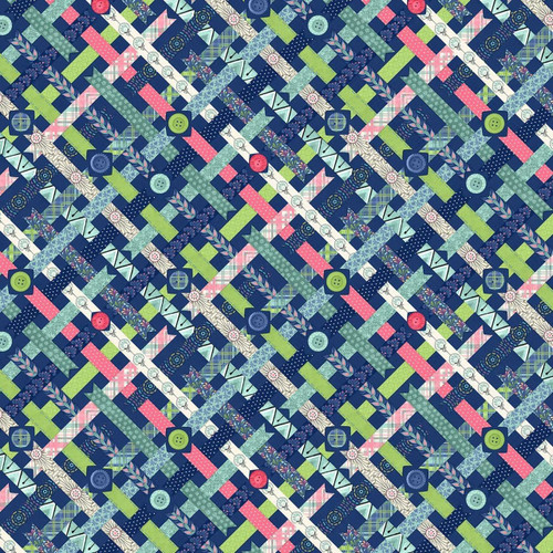  Wilmington Prints Fabric - Sew Little Time Ribbons - Blue 