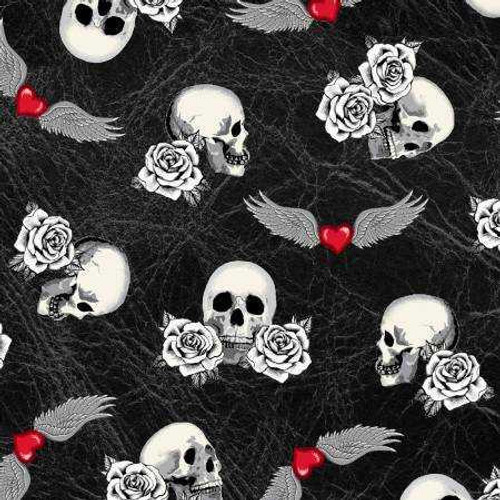  Windham Fabric - Born to Ride - Black Skulls 